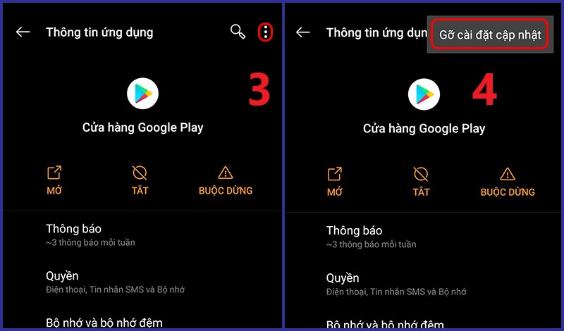 Gỡ cài đặt cập nhật CH Play